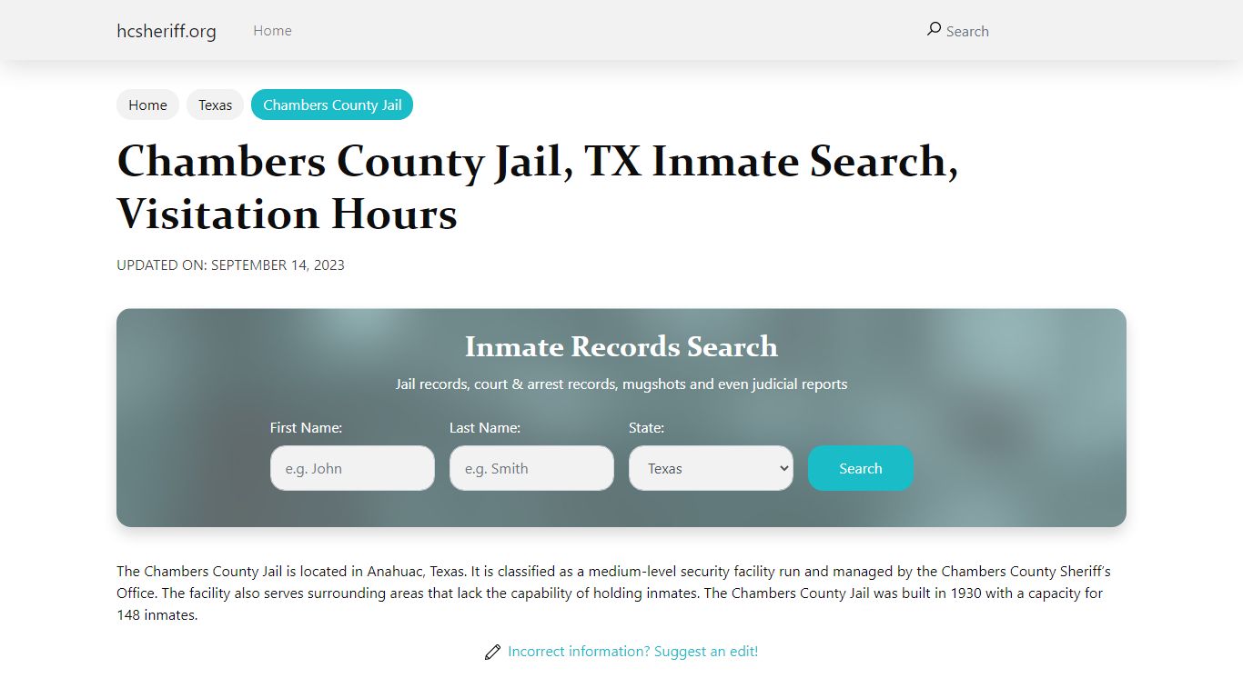 Chambers County Jail, TX Inmate Search, Visitation Hours